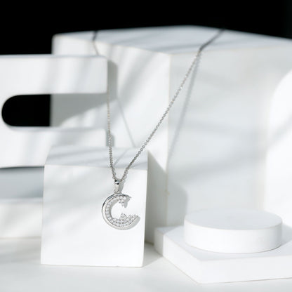 C Initial Necklace with Moissanite Cluster