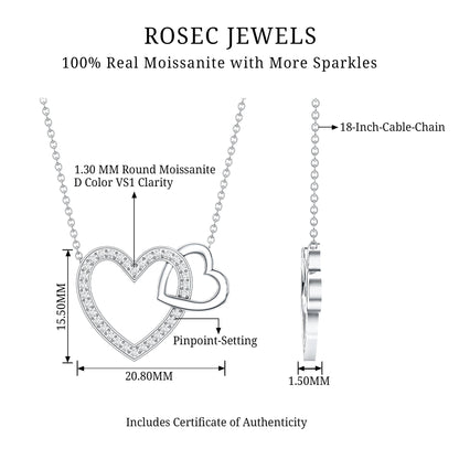 Certified Moissanite Double Heart Necklace for Women