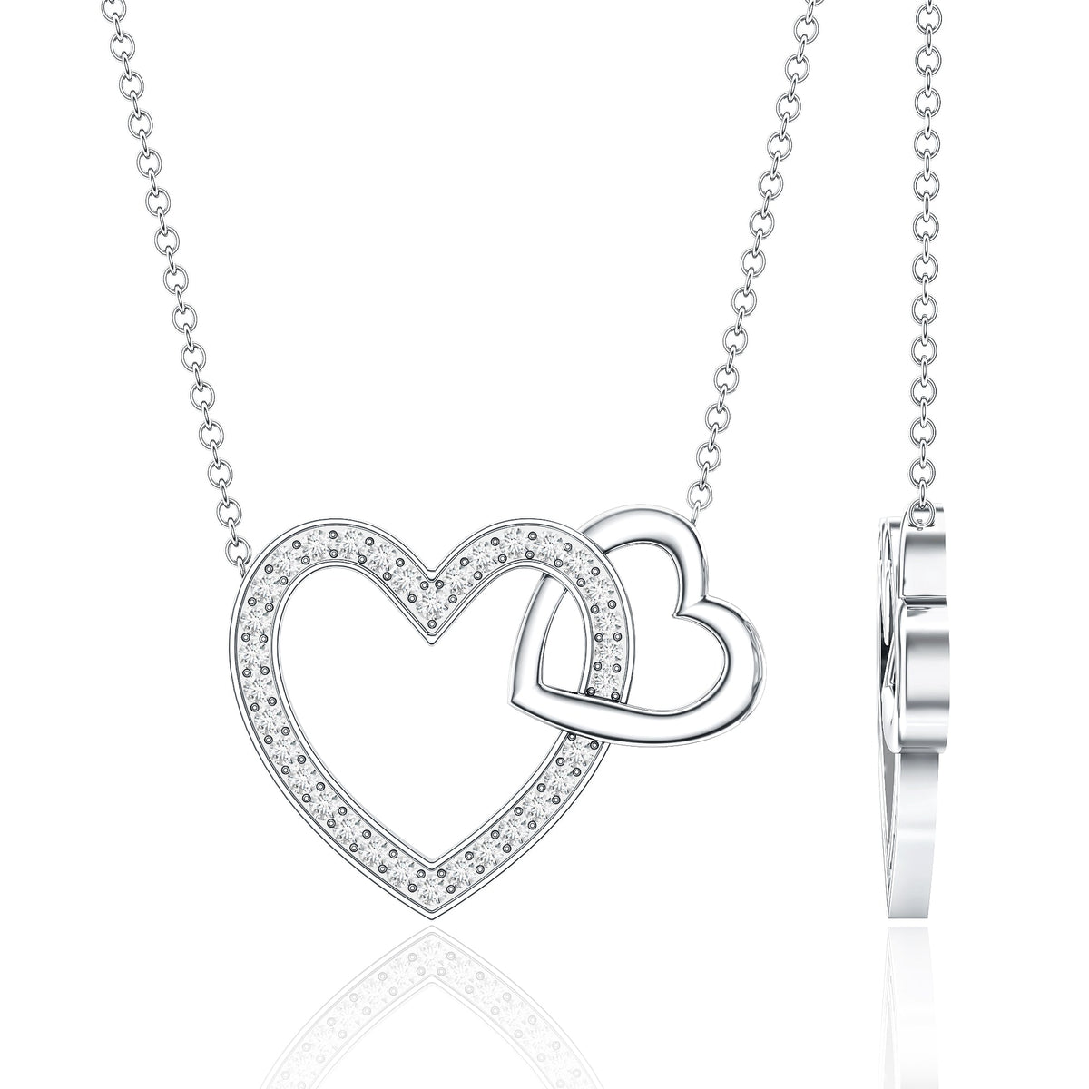 Certified Moissanite Double Heart Necklace for Women