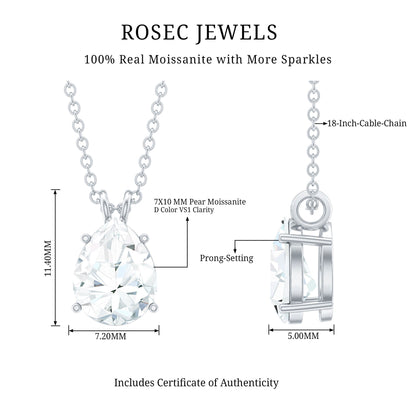 2.2 Carat Solitaire Moissanite Teardrop Pendant Necklace