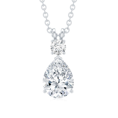 Certified Round and Pear Shaped Moissanite Two Stone Pendant