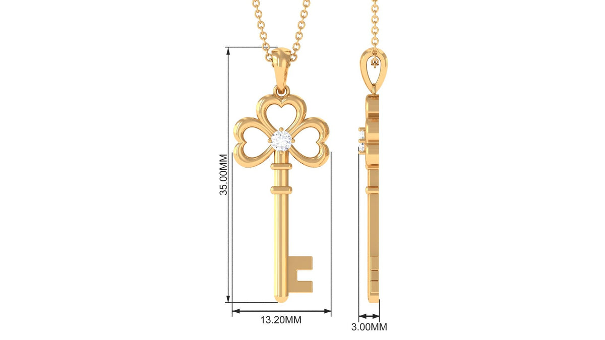 Certified Moissanite Cute Key to My Heart Pendant Necklace
