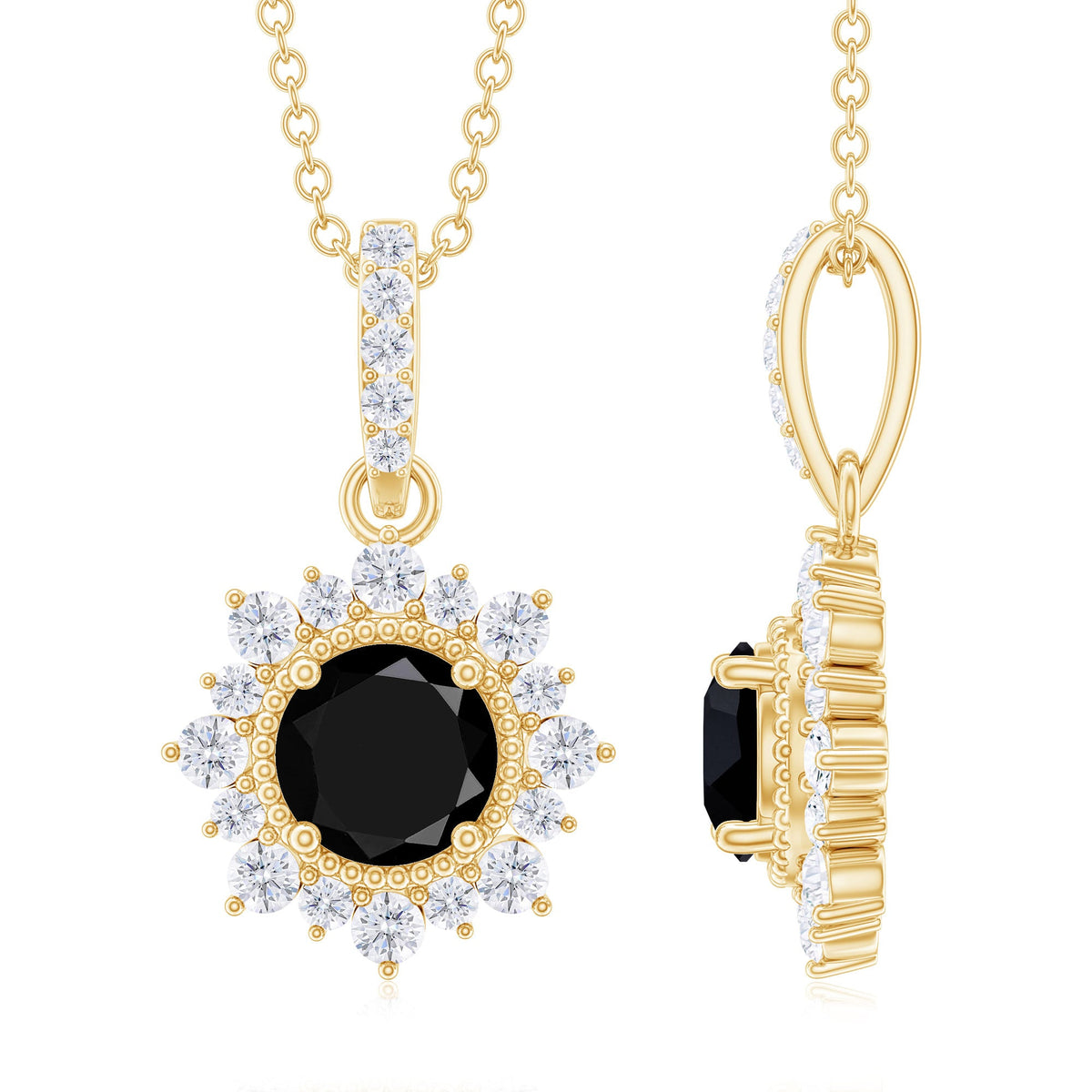 Certified Lab Grown Black and White Diamond Halo Necklace