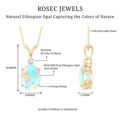 Genuine 1.3 Carat Opalescent Pendant Necklace with Diamond