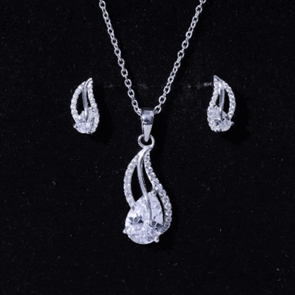 3 Carat Pear Cubic Zirconia Bridal Necklace and Earrings Set in Silver
