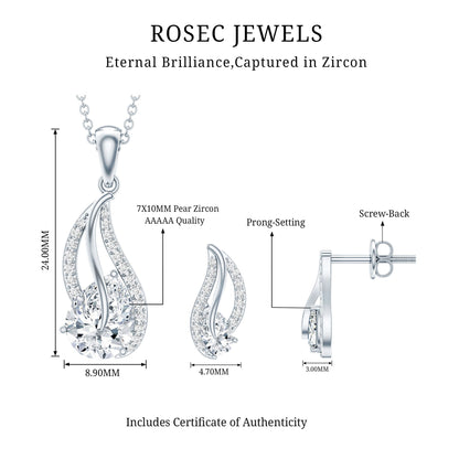 3 Carat Pear Cubic Zirconia Bridal Necklace and Earrings Set in Silver
