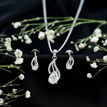3 Carat Pear Cubic Zirconia Bridal Necklace and Earrings Set in Silver
