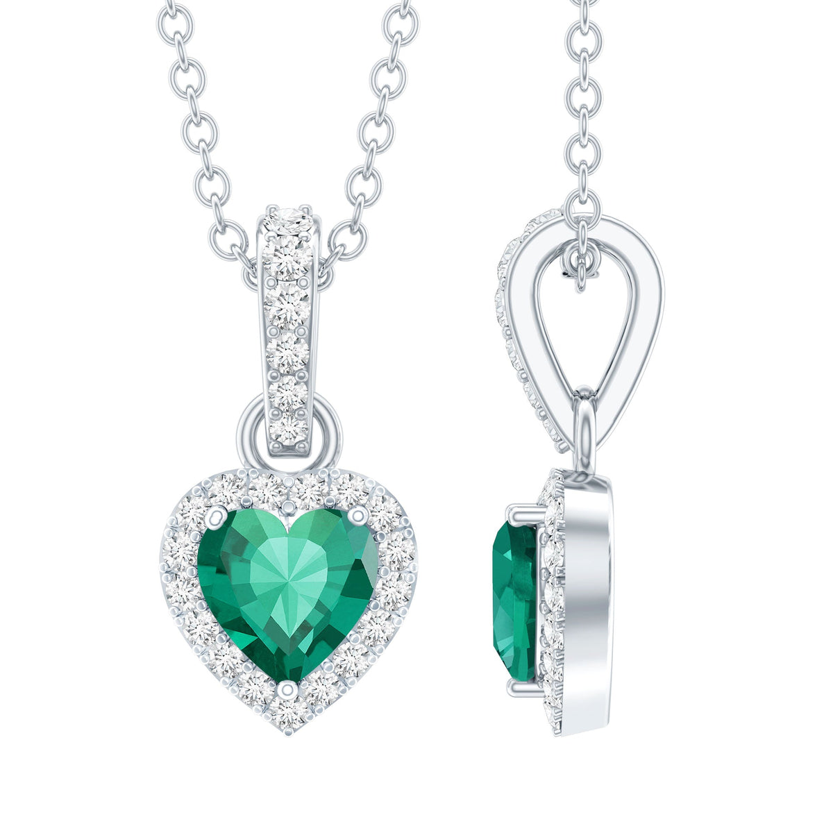 1.37 Carat Lab Grown Emerald Heart Necklace with Moissanite Halo