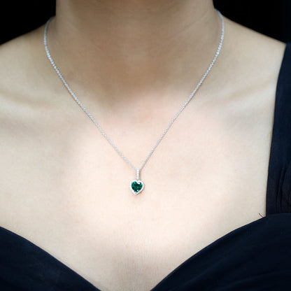 1.37 Carat Lab Grown Emerald Heart Necklace with Moissanite Halo