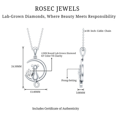 Certified Diamond Cat on Moon Necklace