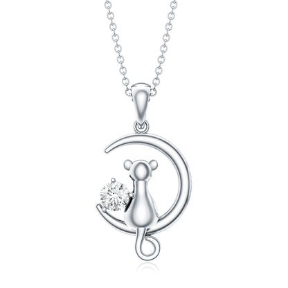Certified Diamond Cat on Moon Necklace