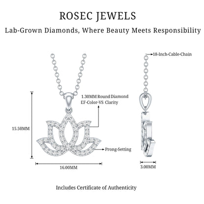 Diamond Lotus Flower Necklace in Pave Setting