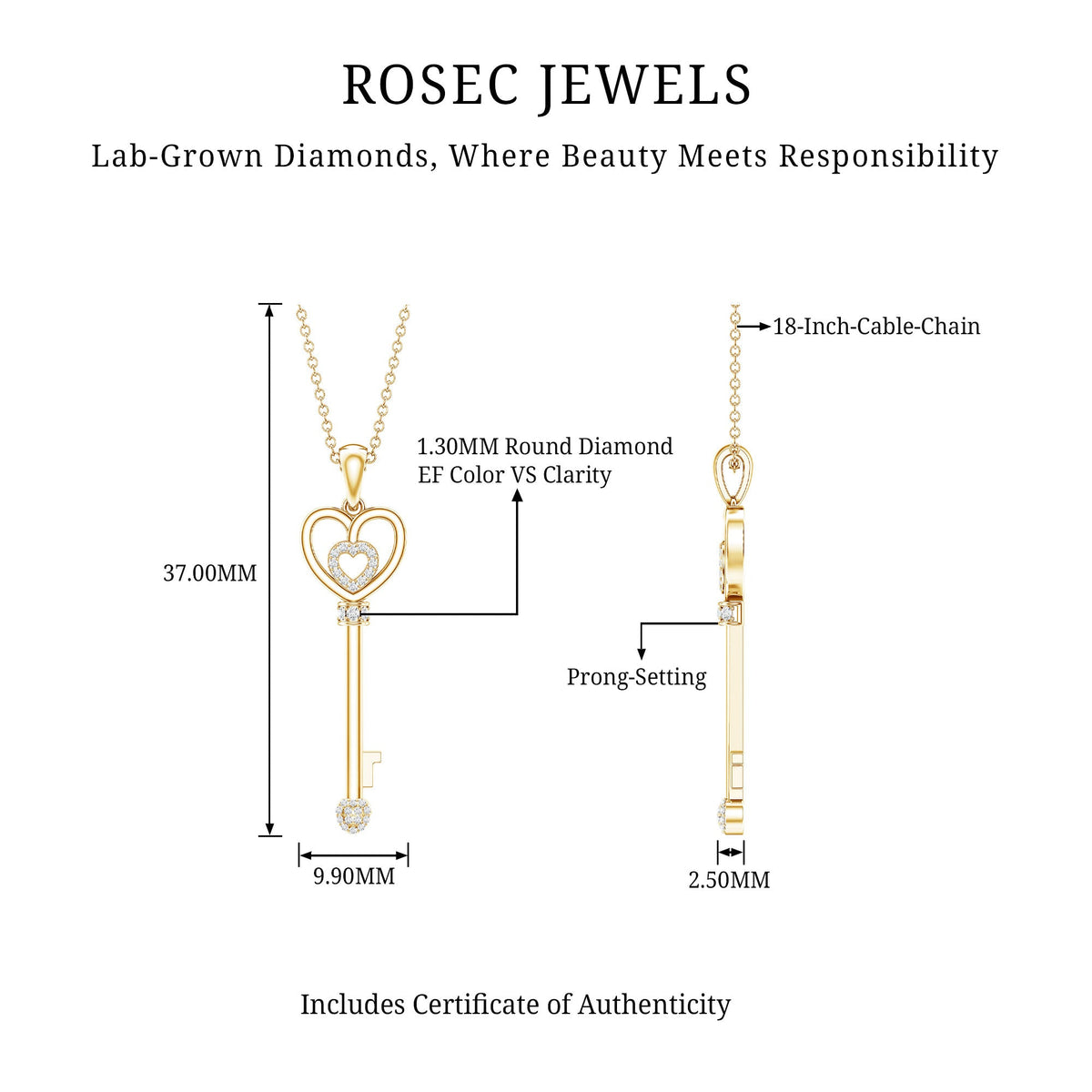Vintage Style Diamond Key Necklace For Women