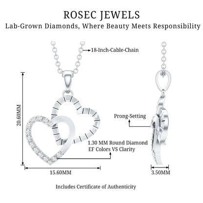 Pave Set Diamond Double Heart Necklace