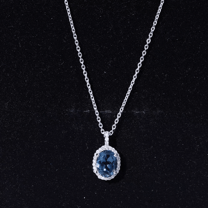 Genuine London Blue Topaz and Diamond Classic Necklace With Chain