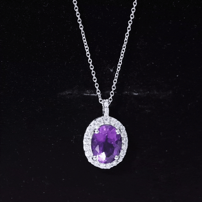 Certified 2.5 Carat Amethyst Oval Necklace with Moissanite Halo