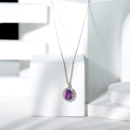 Certified 2.5 Carat Amethyst Oval Necklace with Moissanite Halo
