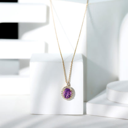 Certified 2.5 Carat Amethyst Oval Necklace with Moissanite Halo