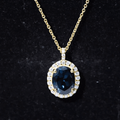 Genuine 2.5 Carat Oval Cut London Blue Topaz and Diamond Necklace
