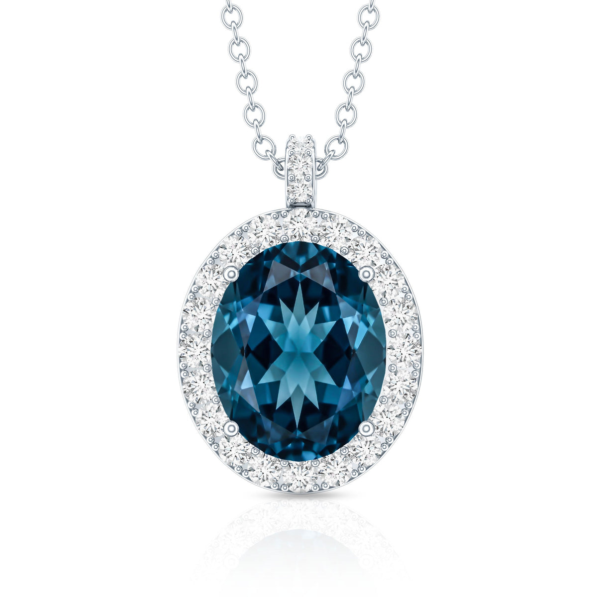 Genuine 2.5 Carat Oval Cut London Blue Topaz and Diamond Necklace