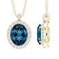 Genuine 2.5 Carat Oval Cut London Blue Topaz and Diamond Necklace