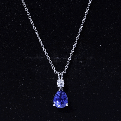 Lab Created Blue Sapphire Teardrop Necklace with Moissanite