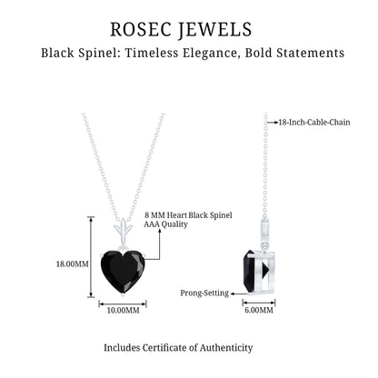 Natural Black Spinel Heart Necklace for Women