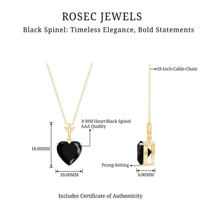 Natural Black Spinel Heart Necklace for Women