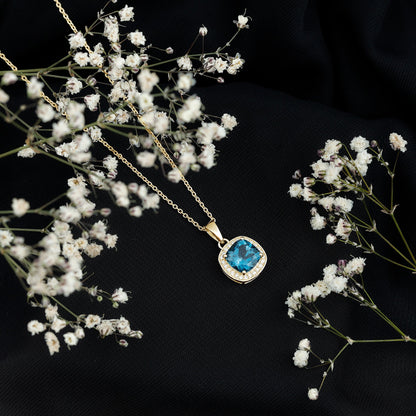 Cushion Cut 2.8 Carat London Blue Topaz Pendant with Diamond Halo