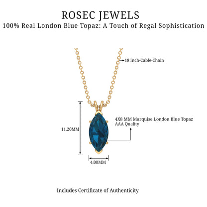 0.74 Carat Marquise Cut London Blue Topaz Solitaire Pendant