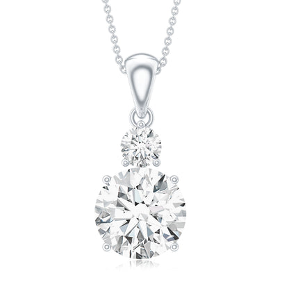 Brilliant Cut Moissanite Two Stone Necklace With Chain