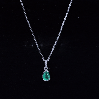 Pear Cut Emerald Solitaire Pendant with Diamond Accent Bail