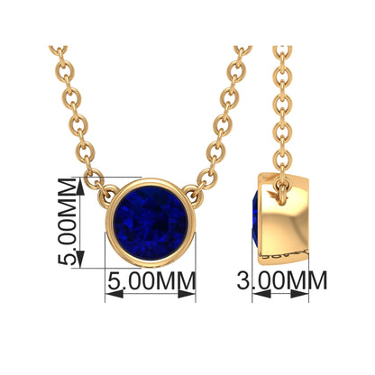 0.4 Carat Bezel Set Round Blue Sapphire Solitaire Necklace
