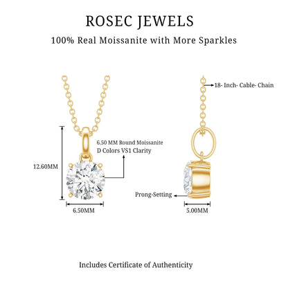 Certified 1 Carat Round Brilliant Cut Moissanite Solitaire Necklace With Silver Chain