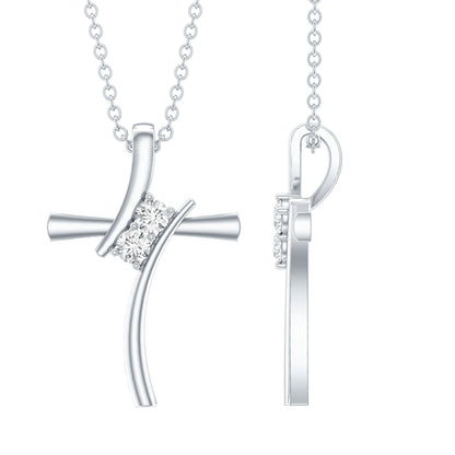 Certified Moissanite Cross Pendant Necklace With Chain