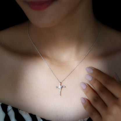 Certified Moissanite Cross Pendant Necklace in sterling Silver