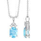Real 1 Carat Oval Cut Aquamarine Pendant Necklace with Diamond Trio