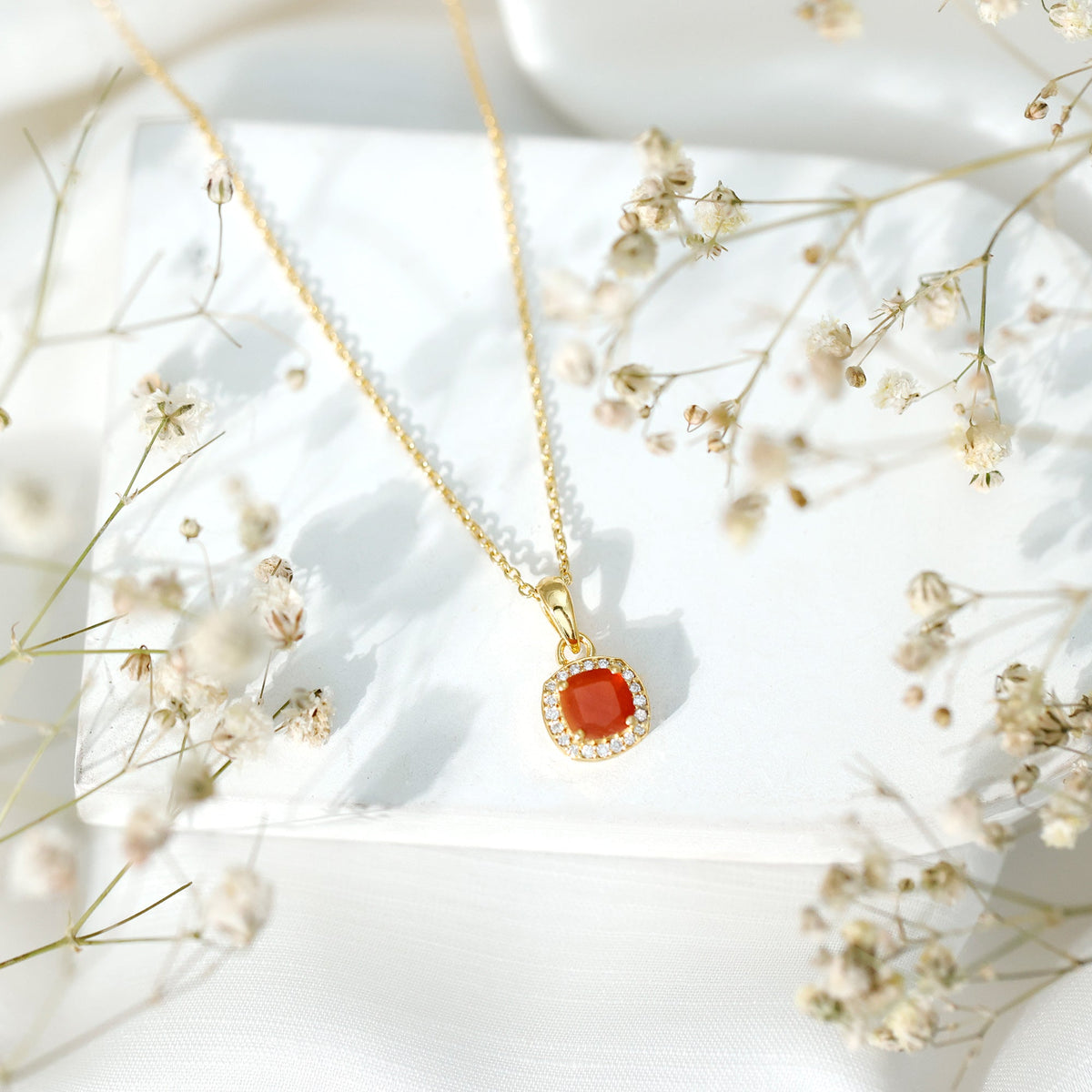Certified 1 Carat Cushion Cut Fire Opal Pendant Necklace with Diamond Halo