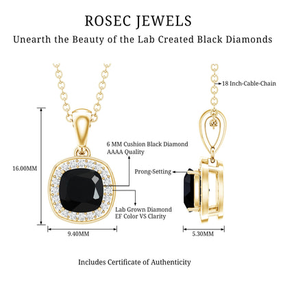 1.8 Carat Lab Grown Black and White Diamond Halo Necklace with Silver Chain