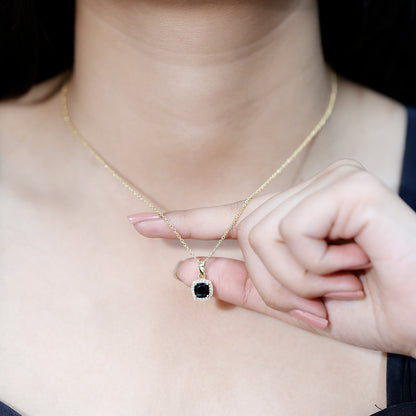 1.8 Carat Lab Grown Black and White Diamond Halo Necklace with Silver Chain