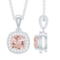 Natural Cushion Cut 1 Carat Morganite Necklace with Moissanite Halo