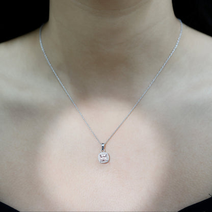 Natural Cushion Cut 1 Carat Morganite Necklace with Moissanite Halo