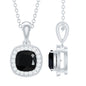 Cushion Cut 2 Carat Black Onyx and Moissanite Halo Necklace with Silver Chain