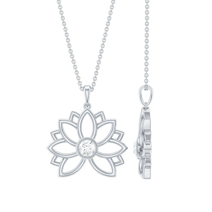 Natural Diamond Lotus Flower Pendant Necklace for Women