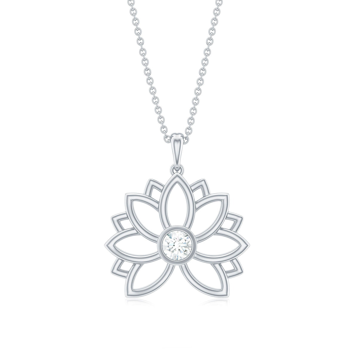 Natural Diamond Lotus Flower Pendant Necklace for Women