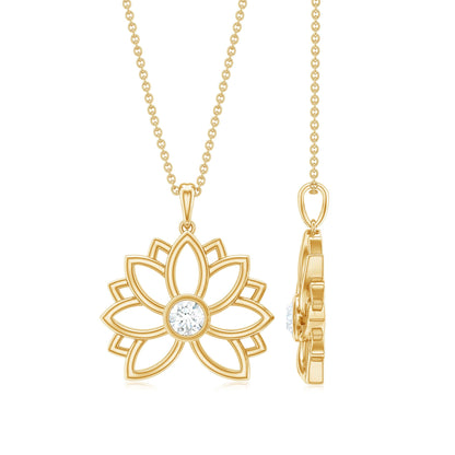 Natural Diamond Lotus Flower Pendant Necklace for Women