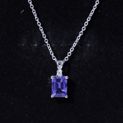 Natural 2 Carat Tanzanite Emerald Cut Necklace with Silver Chain