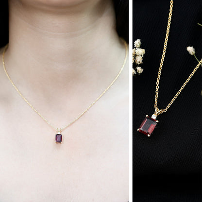 2 Carat Emerald Cut Rhodolite Solitaire Necklace with Lab Diamond