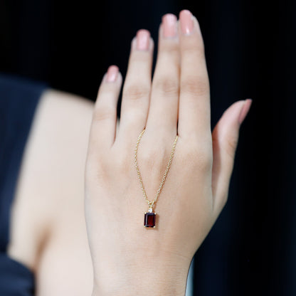2 Carat Emerald Cut Rhodolite Solitaire Necklace with Lab Diamond