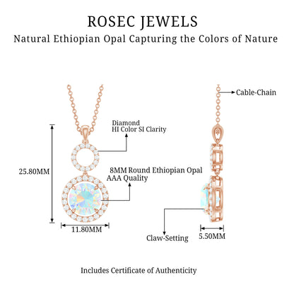 Natural Ethiopian Opal Drop Pendant Necklace with Diamond